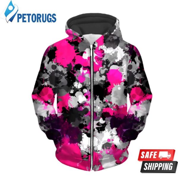 Pink And Grey Paint Splatter Up 3D Hoodie