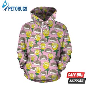 Pink Rose Hedgehogs Pattern 3D Hoodie