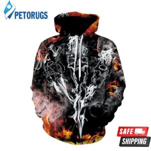 Skull Burning Flame And Pered Custom Burning Flame Graphic 3D Hoodie