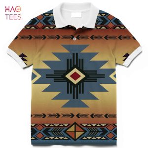 Southwest Blue Symbol Native American Polo T-Shirt 3D