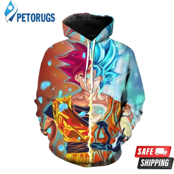 Super Saiyan God Goku Red Vs Super Saiyan God Goku Blue Dragon Ball Z 3D Hoodie