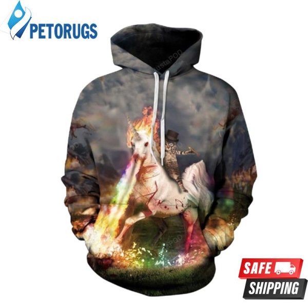 The Cat Riding A Unicorn 3D Hoodie