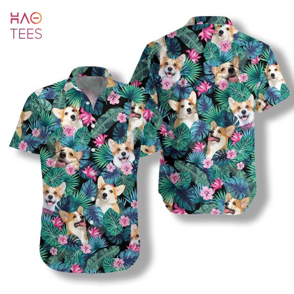 Tropical Corgi Dog Shirt For Men Hawaiian Shirt