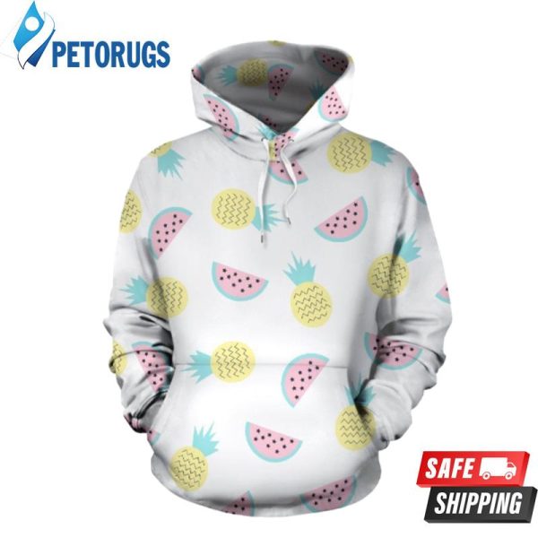 Watermelon Pineapple Piece White Pattern 3D Hoodie