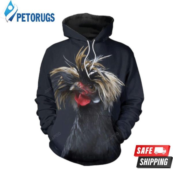 White Crested Black Polish Chicken 3D Hoodie